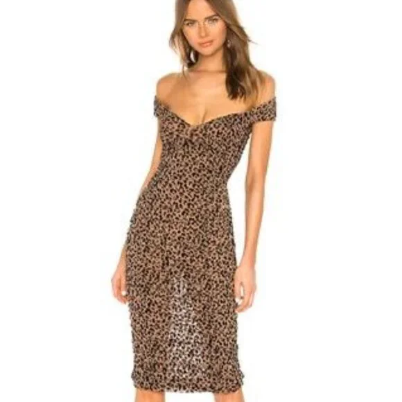 Majorelle - Tabitha Midi Dress - from revolve, animal print, Ruched, Size XS - Picture 1 of 9